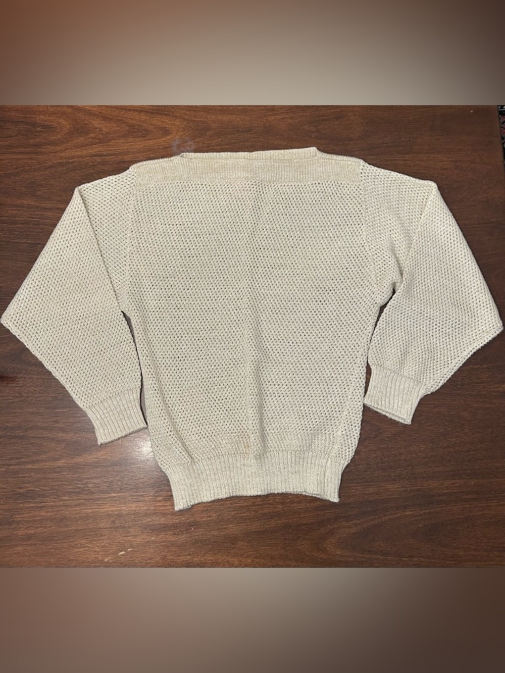 Vintage  Cream Open-Knit Crewneck Sweater